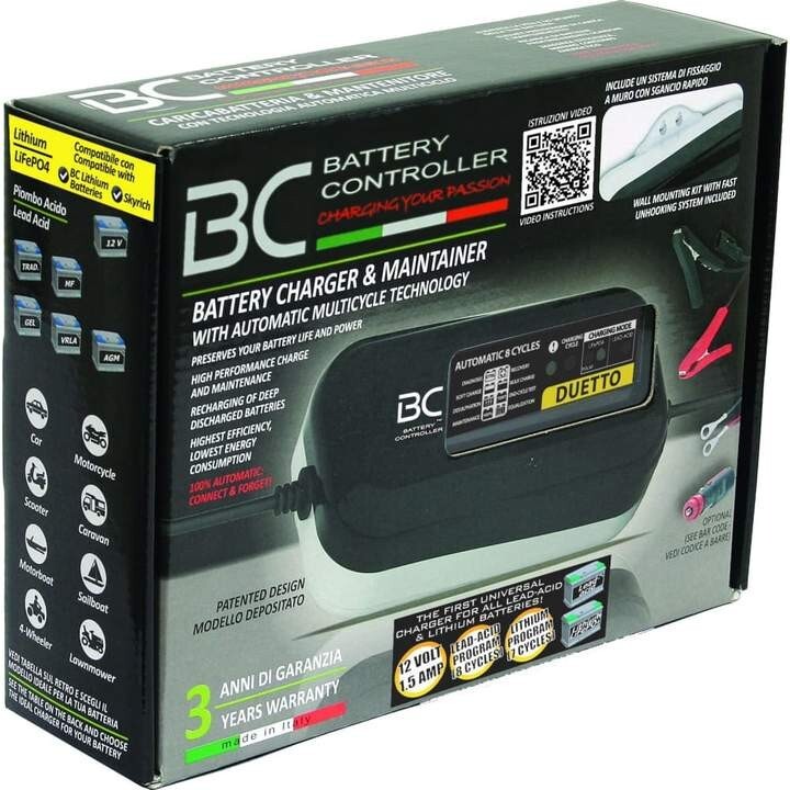 BC DUETTO 1500 DESIGN 12V -1,5 A, PB. ACIDO E LITIO CON ADATTATORE DUCATI
