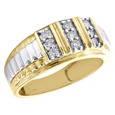10K Yellow Gold Prong Set Round Diamond Wedding Band Mens 10mm Pinky Ring 1/3 CT