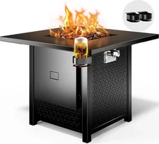 32-Inch Outdoor Gas Fire Pit Table Pit Table 50,000 BTU With Lid And Cup Holders