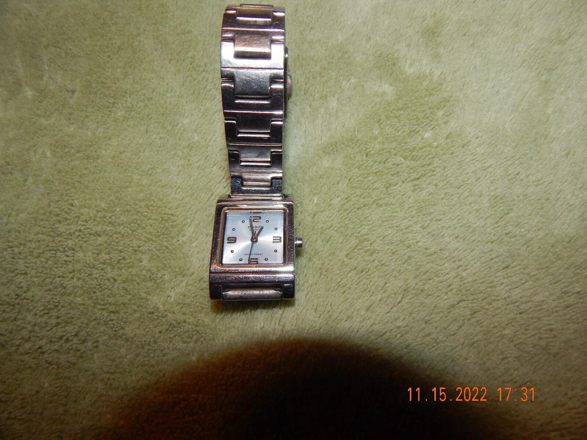 Casio Watch Women Silver Tone Square Blue Dial New Battery