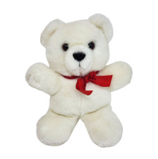 8" VINTAGE 1991 DAKIN BABY WHITE TEDDY BEAR RED BOW STUFFED ANIMAL PLUSH TOY