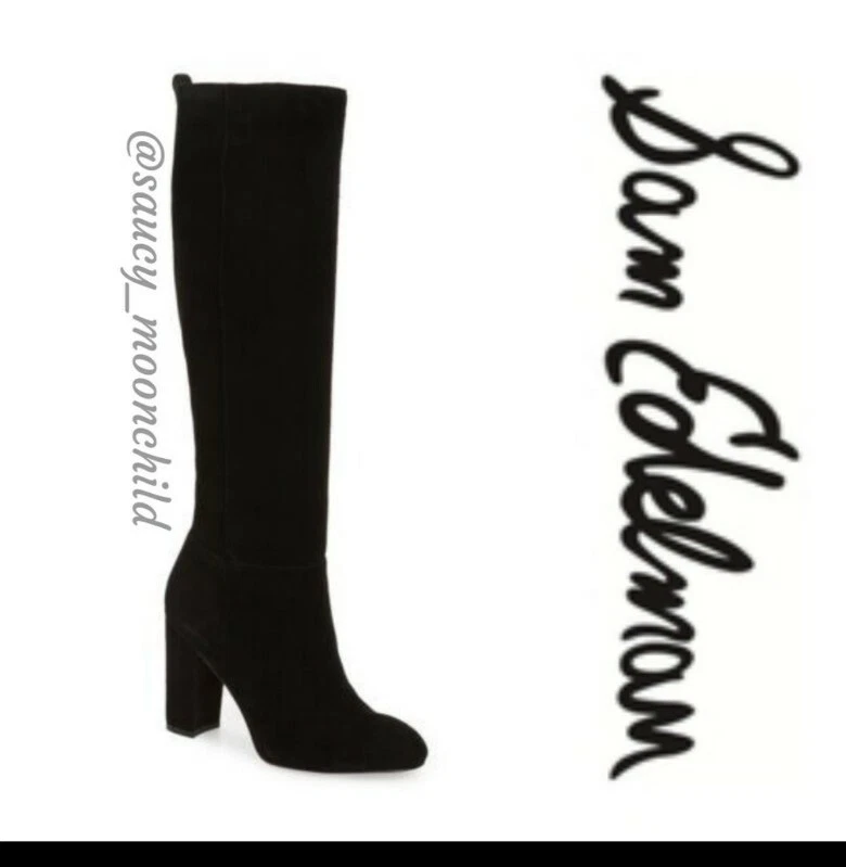 225 NEW Sam Edelman Caprice Suede Knee High Boot Black Block Heel
