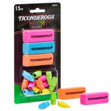 Ticonderoga Eraser Multi-Pack, Handheld  Pencil Top Erasers, Neon Colors 15ct