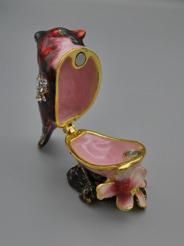 Red Cardinal Bird Trinket Box Flowers Crystal Hinged Enameled Metal Bejewel 2.5" - Picture 8 of 9