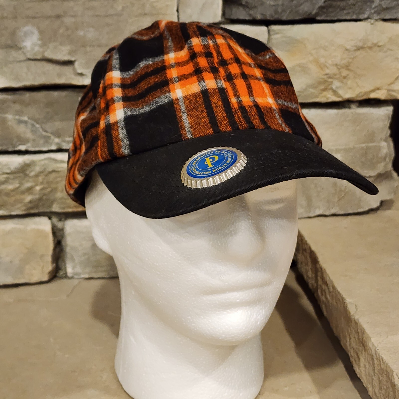 Pendleton Orange Plaid Wool Baseball Cap Hat One … - image 1