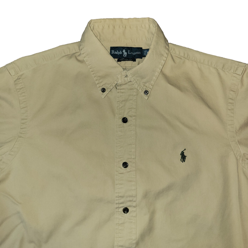 Ralph Lauren Shirt Mens Medium Custom Fit Button Down Tan Long Sleeve