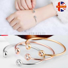 Hypoallergenic Rose Gold Silver Cubic Zirconia Round Open Cuff Bangle Bracelet
