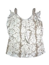 Banana Republic White Beige Floral Ruffle Dressy Sleeveless Top Women  s Sz M