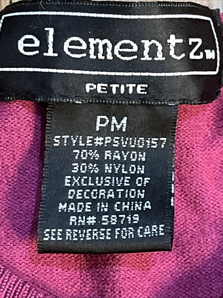 Elementz 3/4 Sleeve Pink Purple Top With Metal Accents Size PM - Image 4 of 4