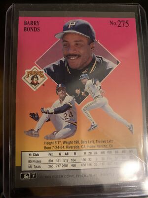 1991 Fleer Ultra Pittsburgh Pirates Barry Bonds Baseball Card #275