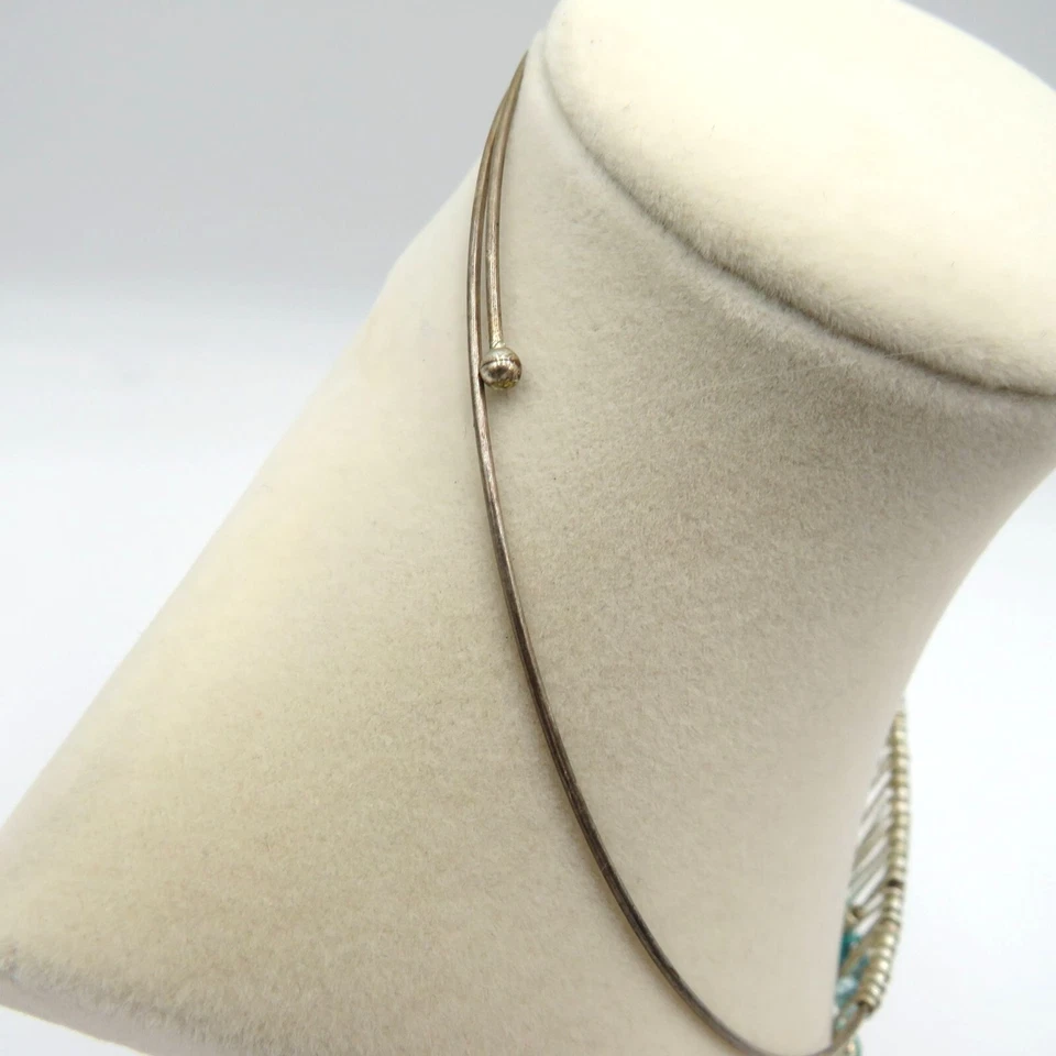 Collar Gargantilla Flecos 19" Alambre Memoria Tono Plata Cadenas Colgantes Azul Lucita Foto 4 de 4