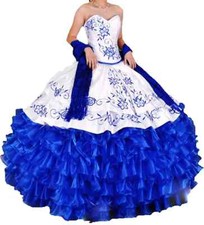 White Blue Embroidery Ball Gown Quinceanera Dresses with Lace Up Sweet 16 Dress