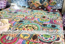 Reversible Queen Kantha Quilt Boho Blanket Throw Bedspread Indian Bedding Cover