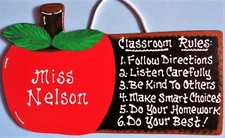 Personalize TEACHER CLASSROOM RULES Name APPLE SIGN Wall Art Room School Plaque 