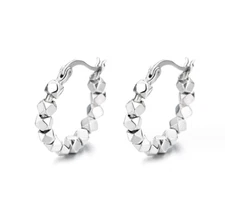 Women 925 Sterling Silver Geometric Block Huggie Hoop Earrings 23x4mm Gift PE
