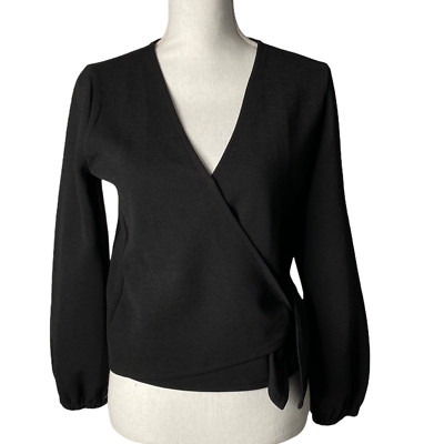 Madewell Top Womens Small Black Crepe Texture & Thread Wrap Blouse