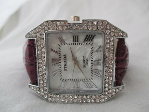 Strada Stylish Purple & Silver Toned Wristwatch w/ Adjustable Band & Rhinestones - Picture 9 of 12