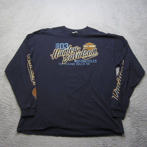 Harley Davidson Shirt Mens 2XL Blue Daytona Beach Motorcycle Riding Long Sleeve - 第 3/12 張圖片