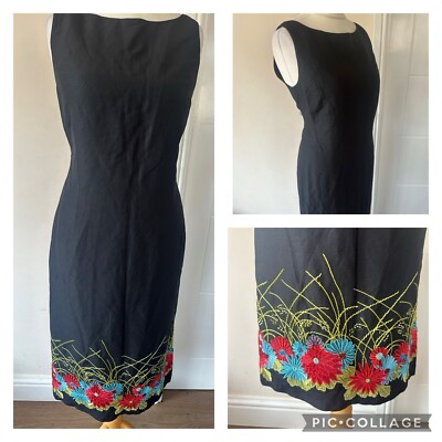 Linea House of Fraser Black Silk Linen Shift Dress 12 Multicolour