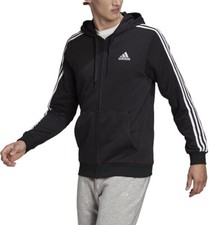 adidas men Essentials French Terry 3-Stripes Full-Zip Hoodie Black/White MEDIUM