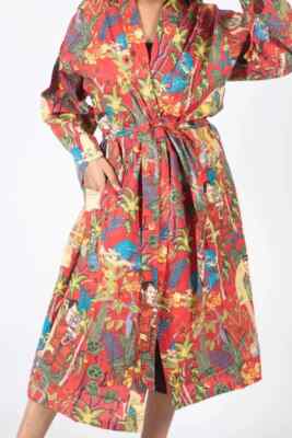 Indian Frida Red 100% Cotton Kimono Robes Bridal Night Maxi Kimono Robes Long