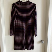 J.Jill Turtleneck Sweater Dress Size XS Fit S Purple Stripe Pockets Stretch