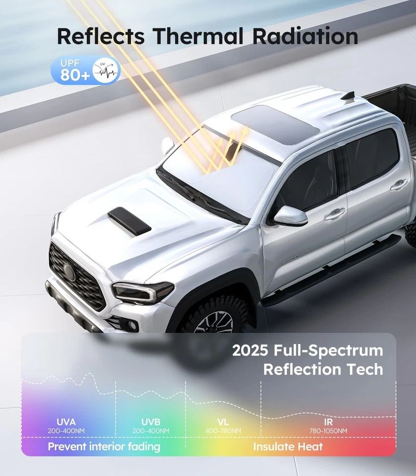 Parasol parabrisas Wigoo para Toyota Tacoma 2016-2025 [100 % bloqueador solar, 4ª generación Foto 3 de 4
