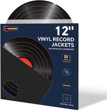 20PCS 12 Inch Black Vinyl Record Jackets, Thick Cardboard Sleeves with Center Ho