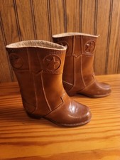 Vtg 1960s Childrens Rubber Fleece Cowboy Boots Sz 5 USA Molded Faux Leather Star