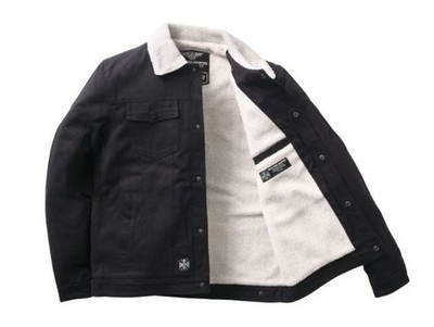 West Coast Choppers Sherpa Jacke Herren Schwarz Canvas Trucker Winterjacke WCC