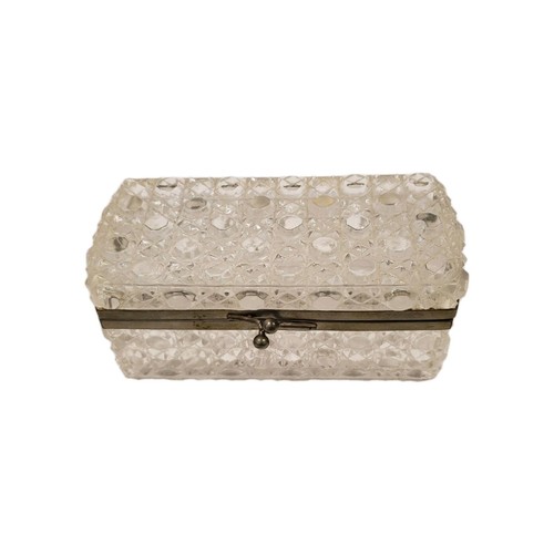 Antique Brockway clear Glass Hinged Trinket box or casket hinged lid