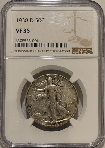 1938 D Walking Liberty Silver Half Dollar NGC VF35 Tougher Date Walker