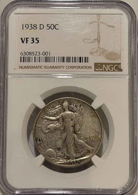 1938 D Walking Liberty Silver Half Dollar NGC VF35 Tougher Date Walker