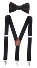 Boys' Men's Suspenders and Bow Tie Set Adjustable Y 47 Inches (adult) 1-black