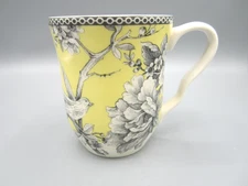 222 Fifth Antique Yellow Adelaide Floral Bird in Gray 14 oz Coffee Tea Mug (460)
