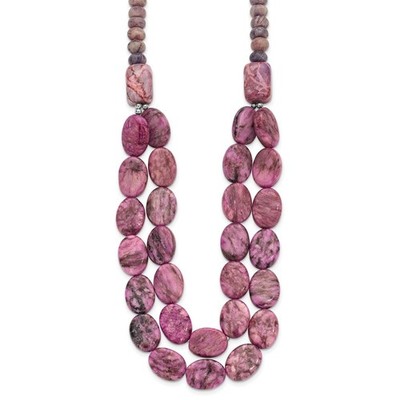 Sterling Silber Charoit, Jade, rosa und lila Jaspis mit 2 Zoll ext Halskette Damen