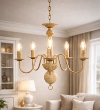 Chandelier Ceiling Light 5 Arm E14 Bulb Holder Classic Metal Pendant White Lamp