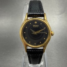 Seiko Watch Women 20mm Black Dial Gold Tone Round 1N01-0E10 New Battery Vintage