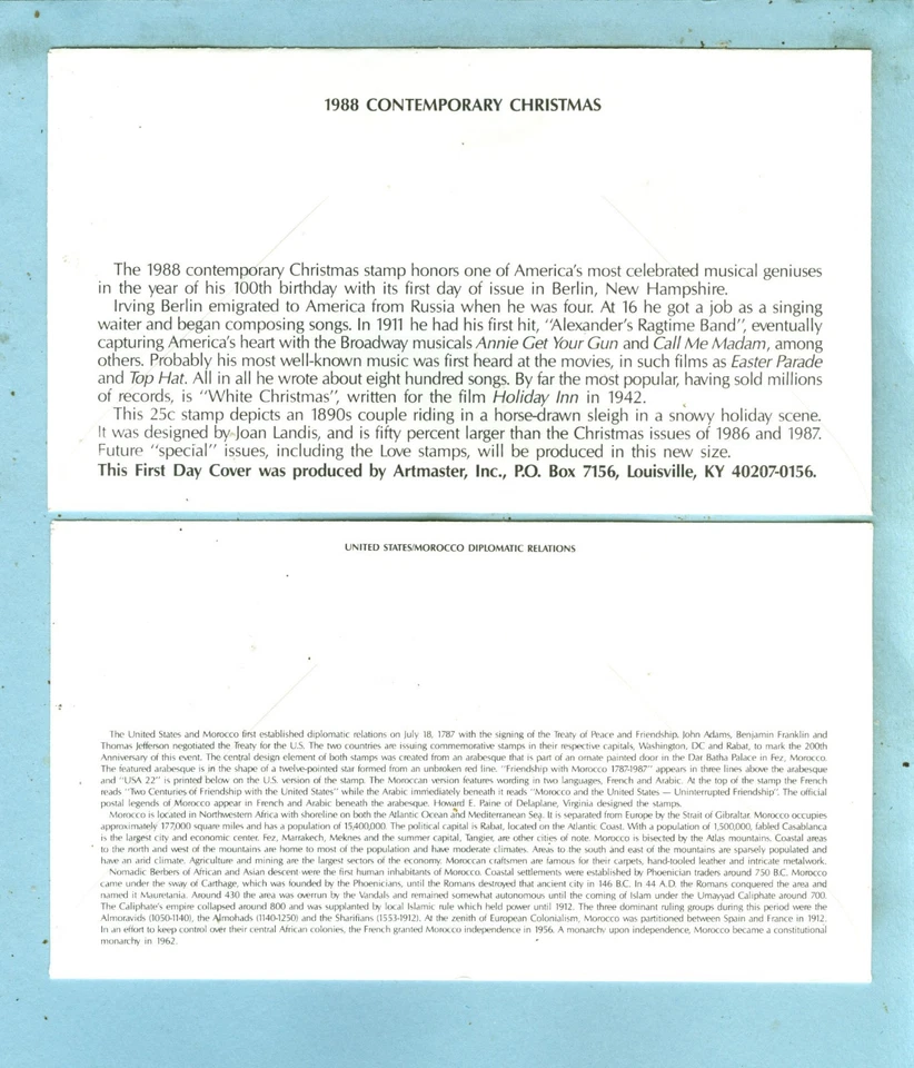 2 ARTMASTER FDC, "Sc 2349 Morocco 22c & Sc 2498 Christmas 25c" - Image 3 of 3