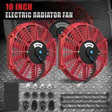 2X UNIVERSAL SLIM 10" PULL/PUSH RADIATOR ENGINE BAY COOLING FAN+MOUNTING KIT RED