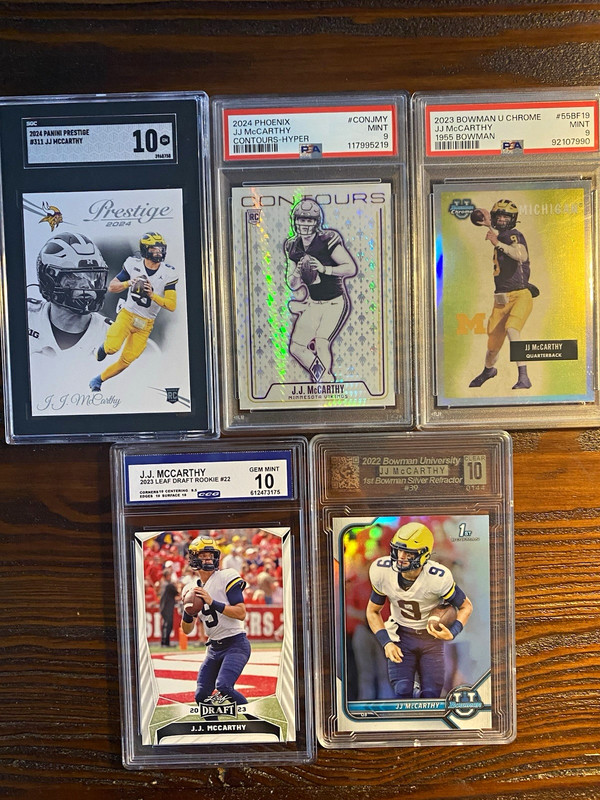 JJ McCarthy 5 Card Graded Lot PSA SGC CCG 1st Bowman RC Vikings Michigan