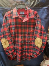 Mens Large PENDLETON Mac Lean Tartan 100% Wool Shirt Elbow Patches USA Made