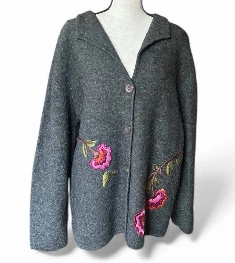 Cárdigan bordado floral de lana verde XL boho vintage The Eagle’s Eye para mujer Foto 2 de 4