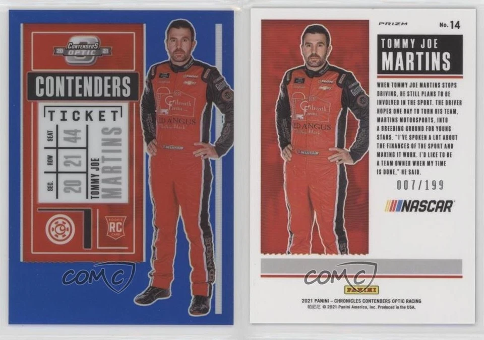 2021 Chronicles Contenders Optic Blue Prizm /199 Tommy Joe Martins Rookie RC 0c6 - Image 3 of 3