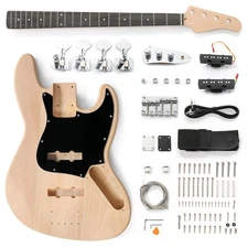 DIY Gjazz Style Electric Bass Guitar Kits with Mahogany Body, Maple Neck