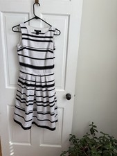 White House Black Market Striped Fit and Flare Dress Black White Sleeveless 4