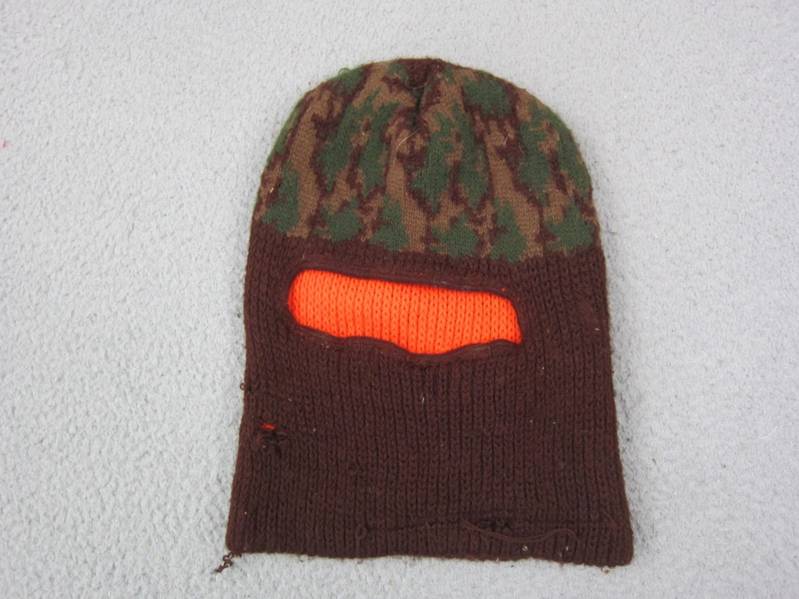 Vintage Balaclava Hat Mens Brown Orange Camo Reversible Knit Ski Winter Hat 80s
