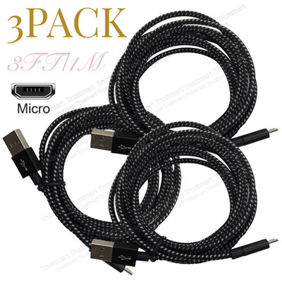 3FT Micro USB to USB A Cable Android Charger Braided Cord For Samsung Google LG