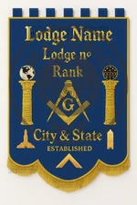 Custom Masonic Blue Lodge Banner – Master Mason Hand Embroidered Regalia Pillars
