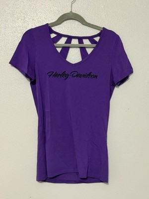Women's Harley-Davidson Purple Embroiderd V-Neck Shirt with Cut-out Back